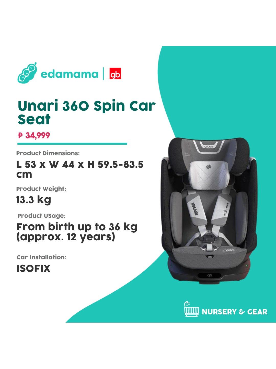 gb Unari 360 Spin Car Seat (Black- Image 2)