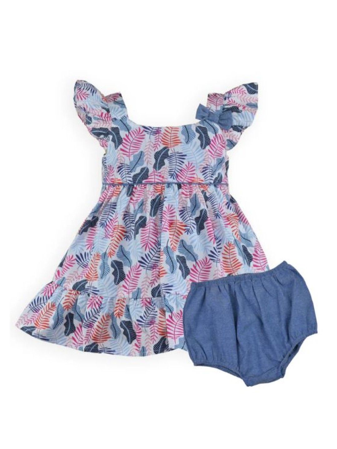 Periwinkle Bettina Baby Girl Printed Dress with Diaper Cover (Indigo- Image 1)