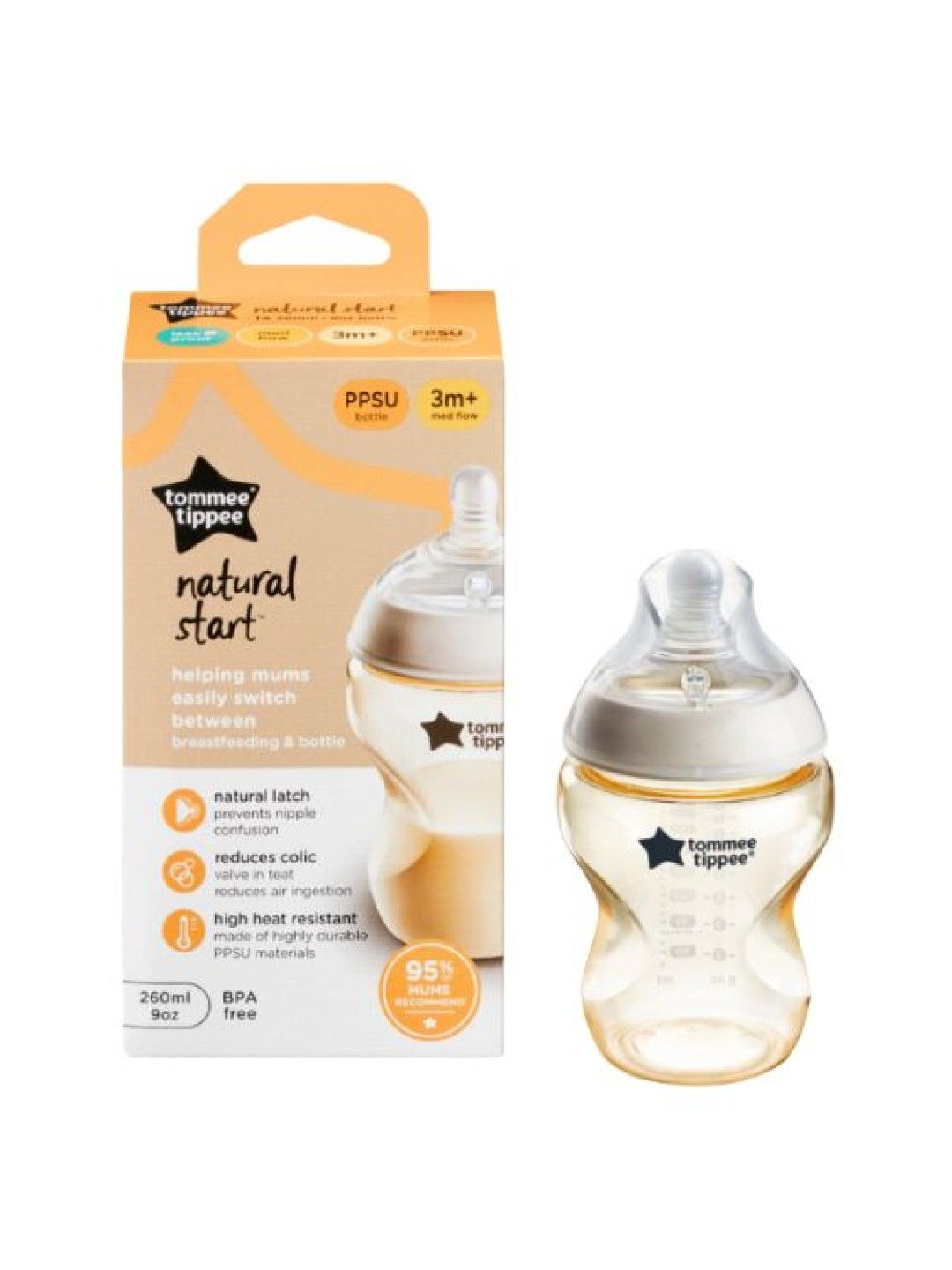 Tommee Tippee Natural Start PPSU Baby Bottle (9oz) - Medium Flow (No Color- Image 1)