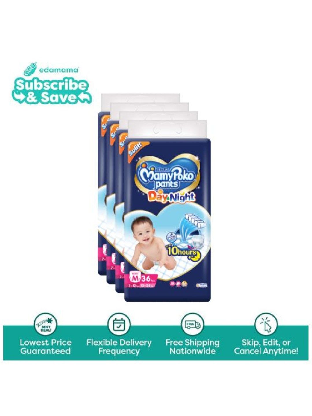 MamyPoko Day and Night Diaper Pants Medium 36s x 4 packs (144s) - Subscription