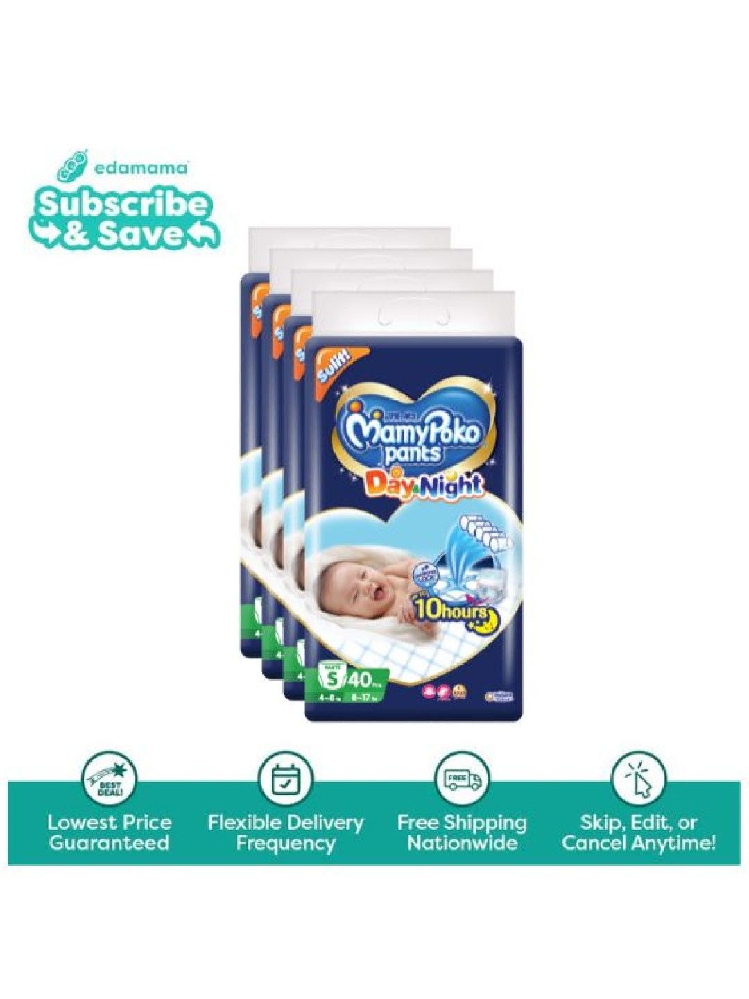 MamyPoko Day and Night Diaper Pants Small 40s x 4 packs (160s) - Subscription