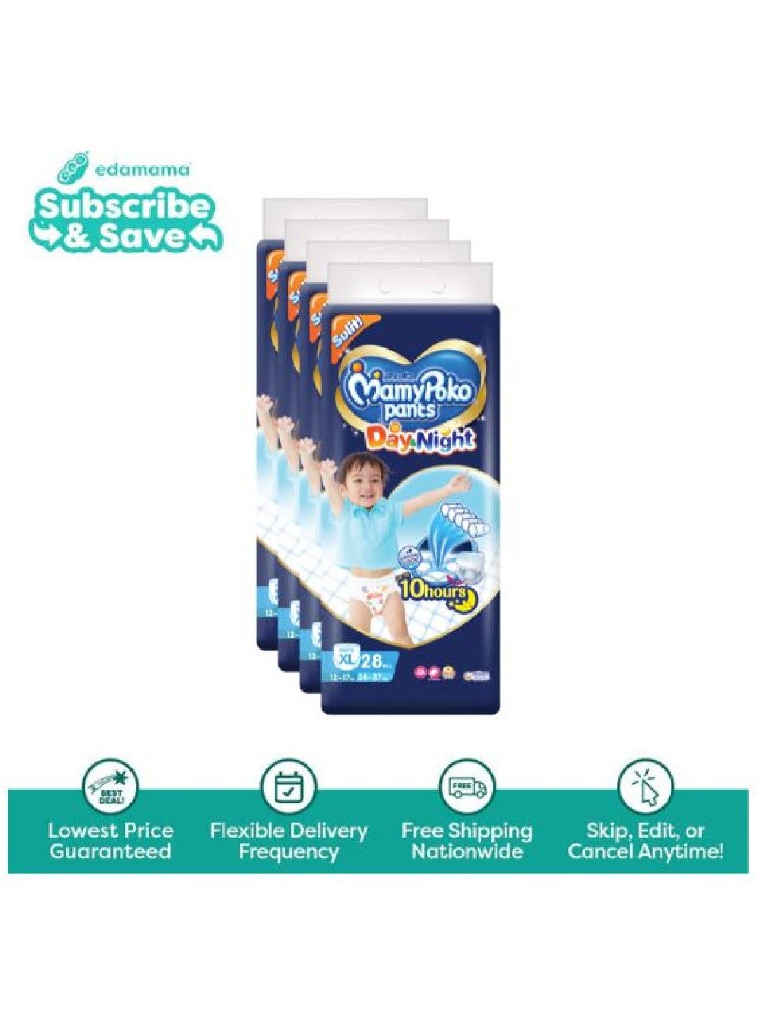 MamyPoko Day and Night Diaper Pants XL 28s x 4 packs (112s) - Subscription