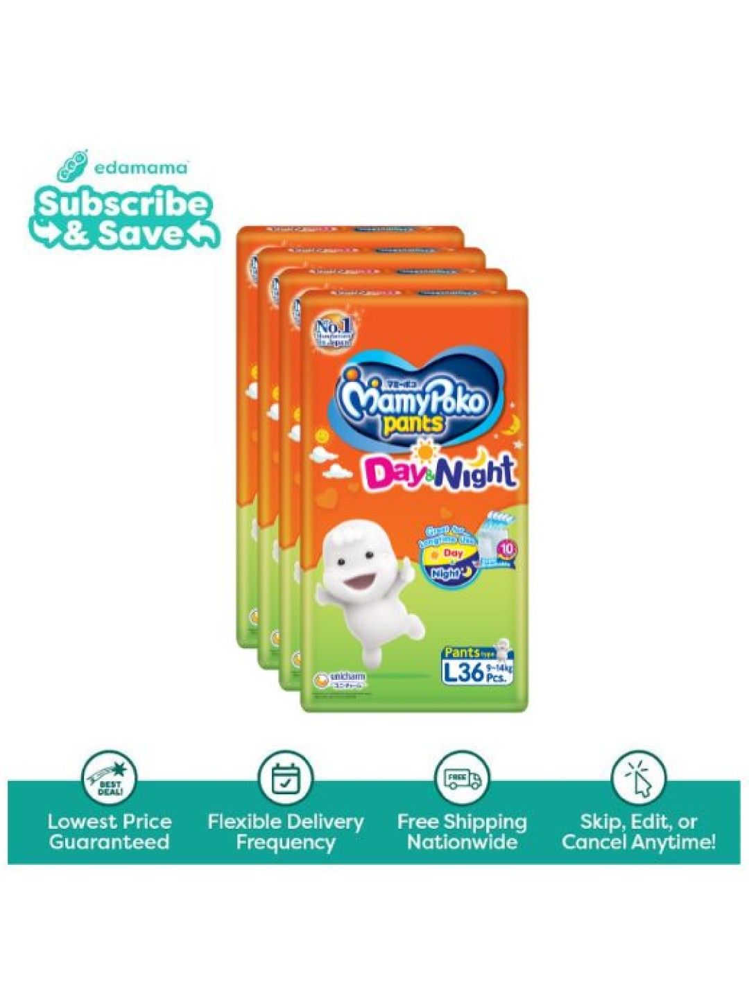 MamyPoko Day and Night Pants Large 36s x 4 packs (144s) - Subscription (No Color- Image 1)