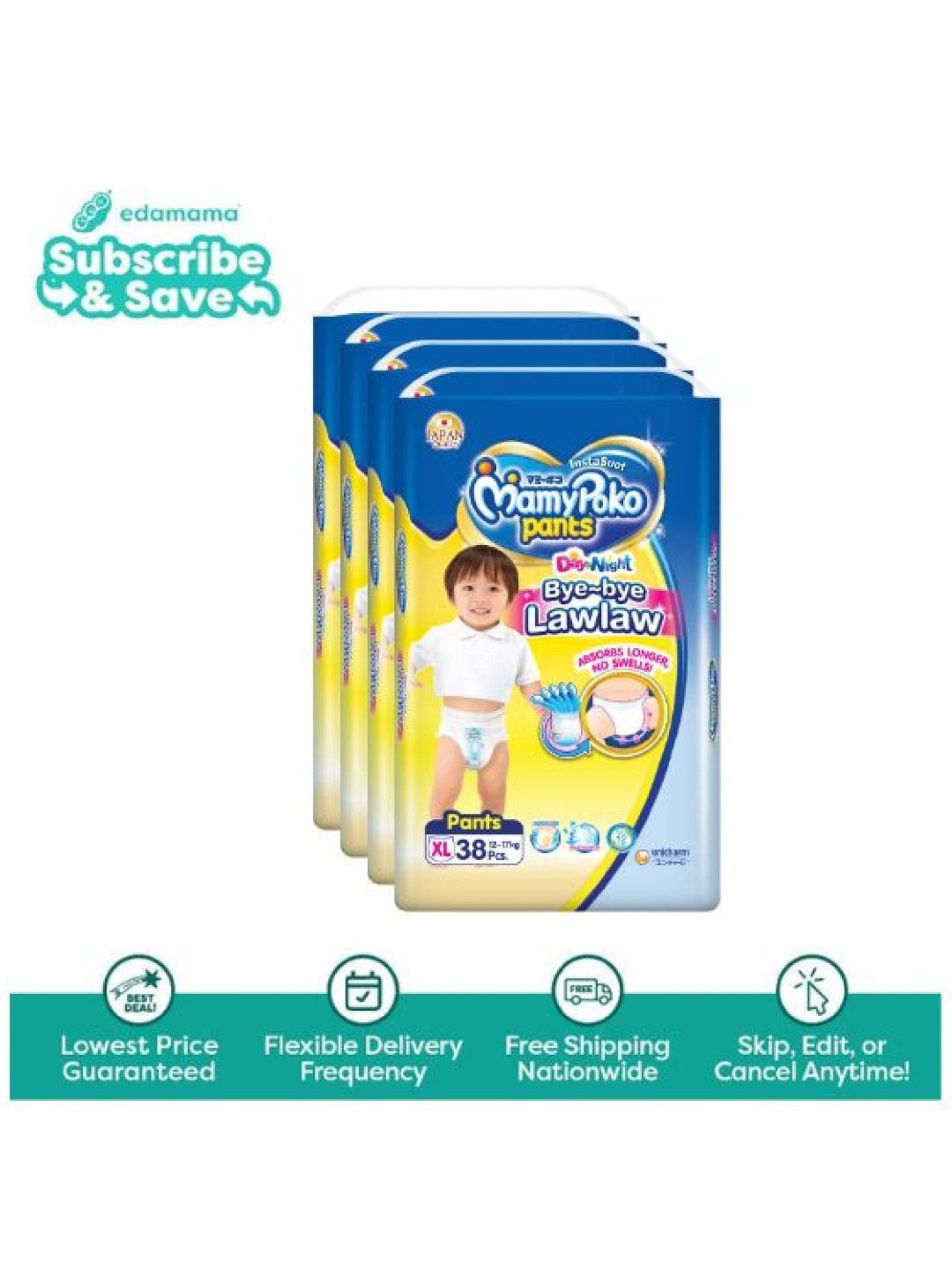 MamyPoko Instasuot Pants XL 38s x 4 packs (152s) - Subscription