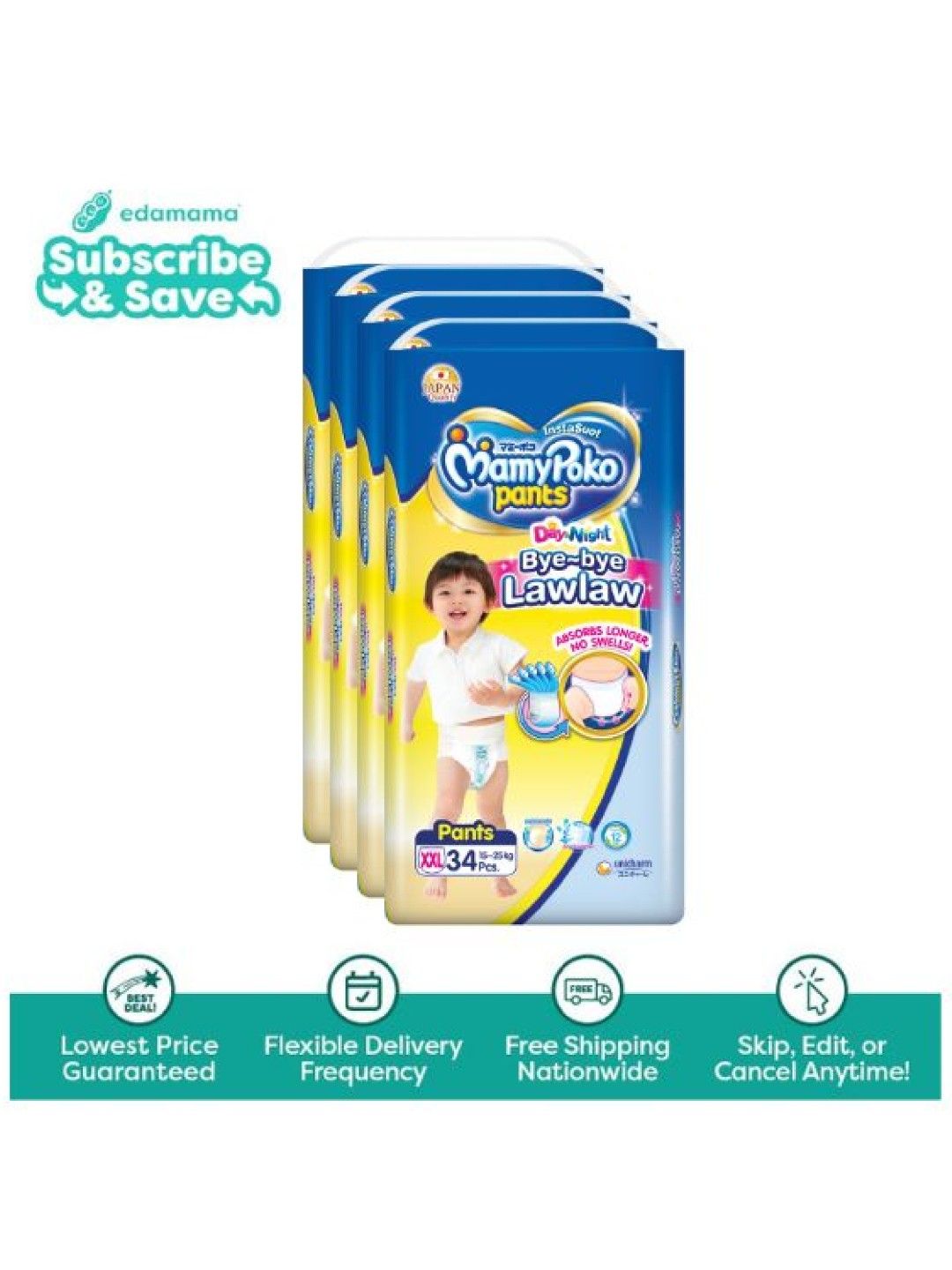 MamyPoko Instasuot Pants XXL 34s x 4 packs (136s) - Subscription