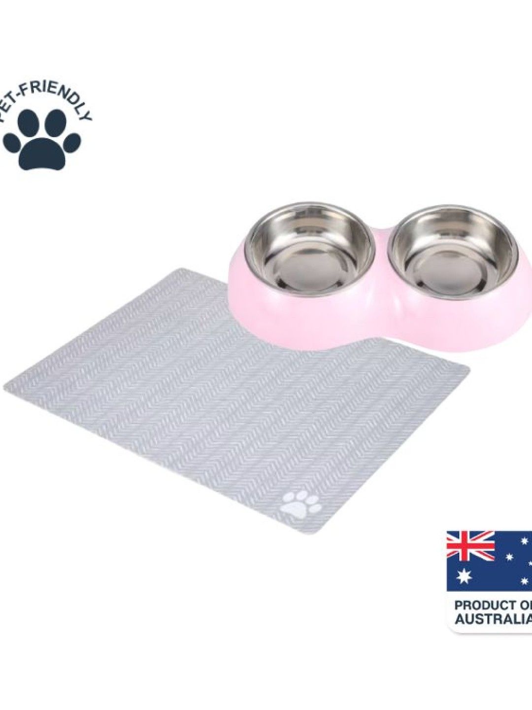 Anko [Bundle of 2] Pet Feeding Mat & Pet Twin Bowl (Pink)