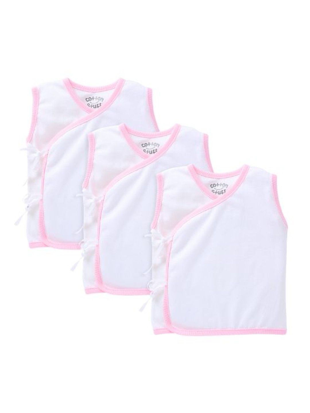 Cotton Stuff 3-Piece Sleeveless Tie-Side (White with Pink) (No Color- Image 1)