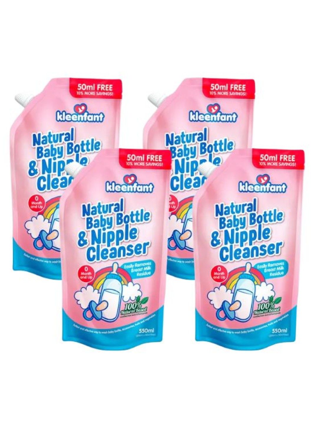 Kleenfant Natural Baby Bottle and Nipple Cleanser (550ml) x 4 pack