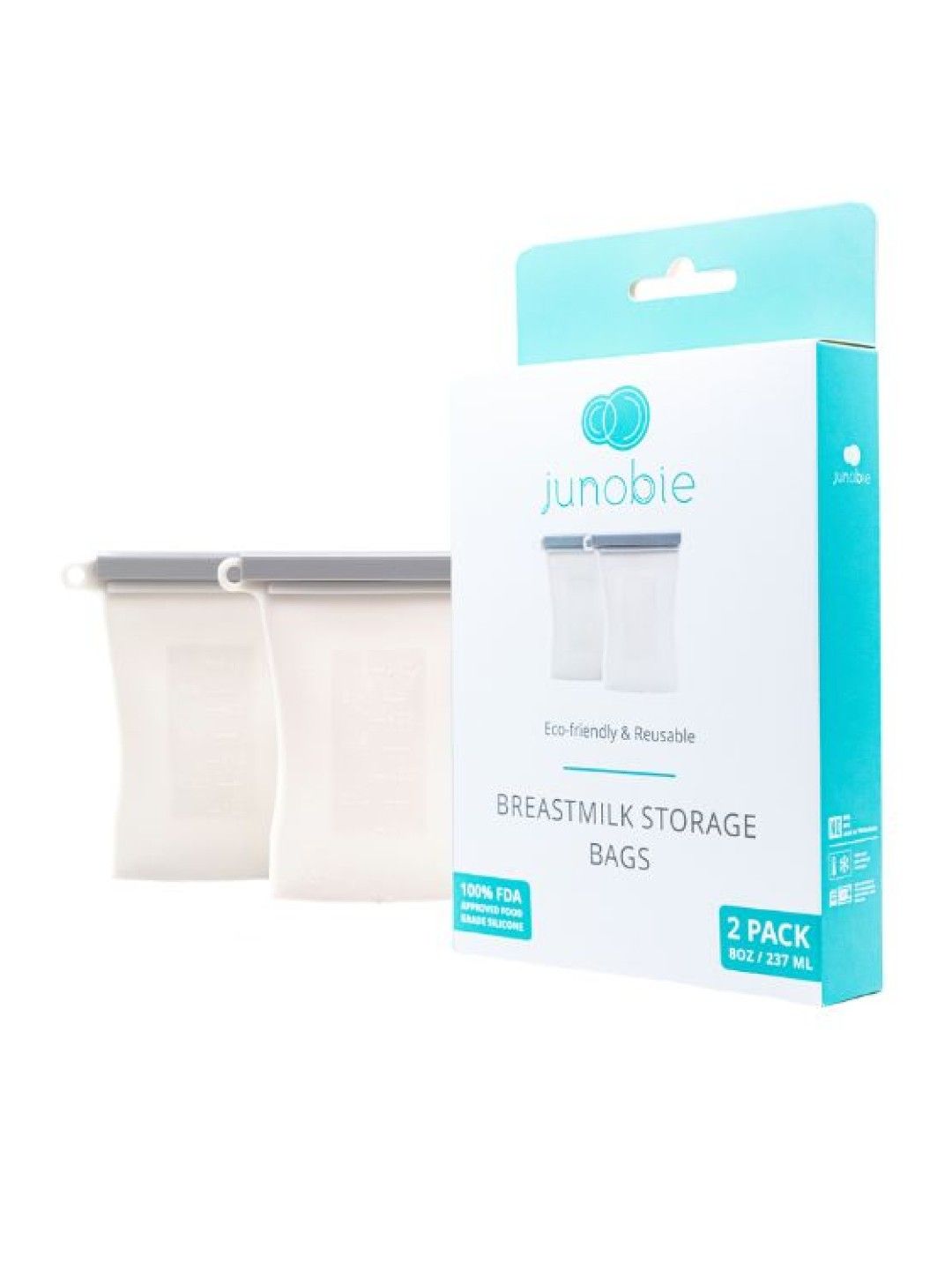 Junobie Milk and Snack Storage Bags 8oz (2-pack) (Gray- Image 2)