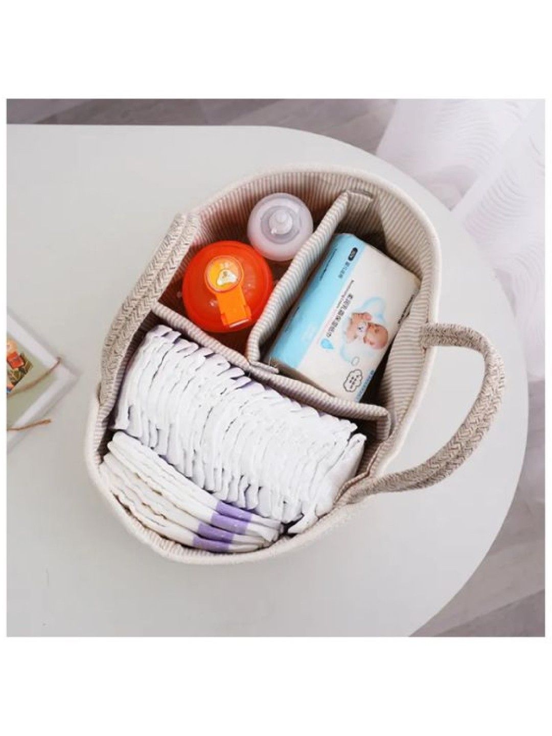 The Baby Basket Woven Cotton Diaper Caddy (Gray- Image 3)