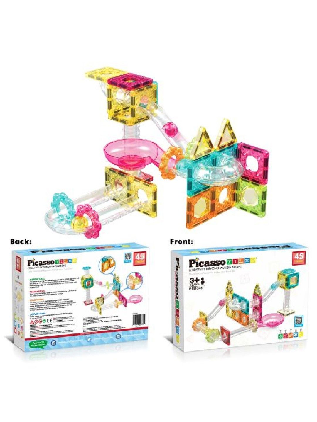 Picasso Tiles 45pc Marble Run Track Set (No Color- Image 1)