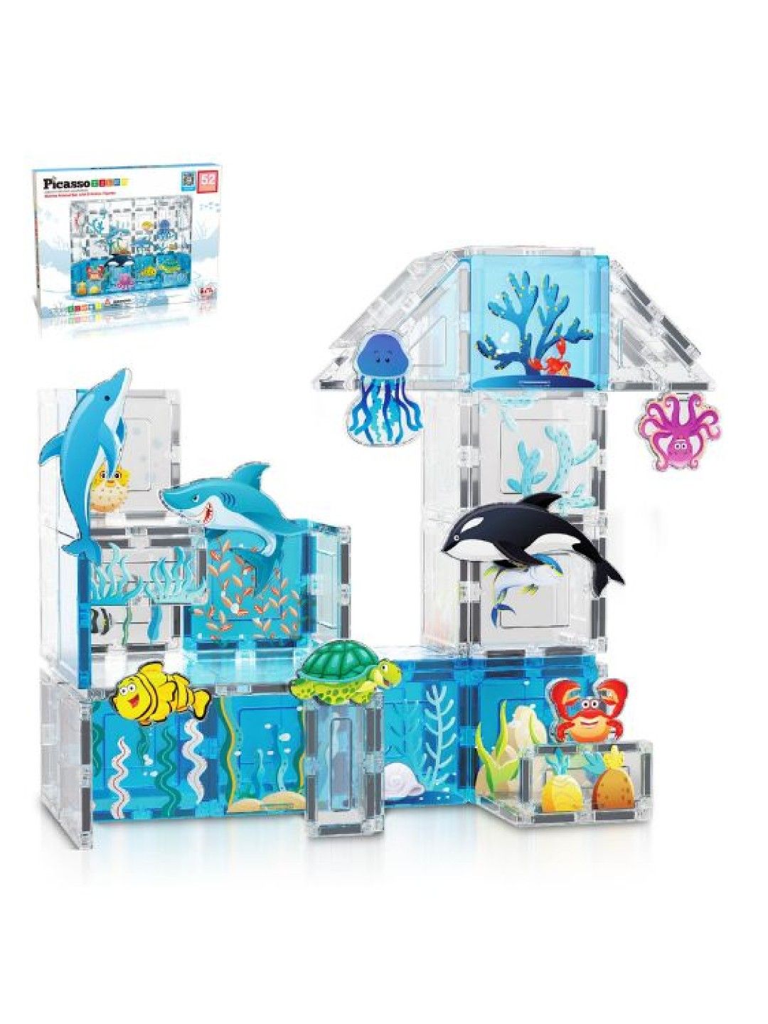 Picasso Tiles Marine Animal Set with 8 Action Figures (No Color- Image 1)