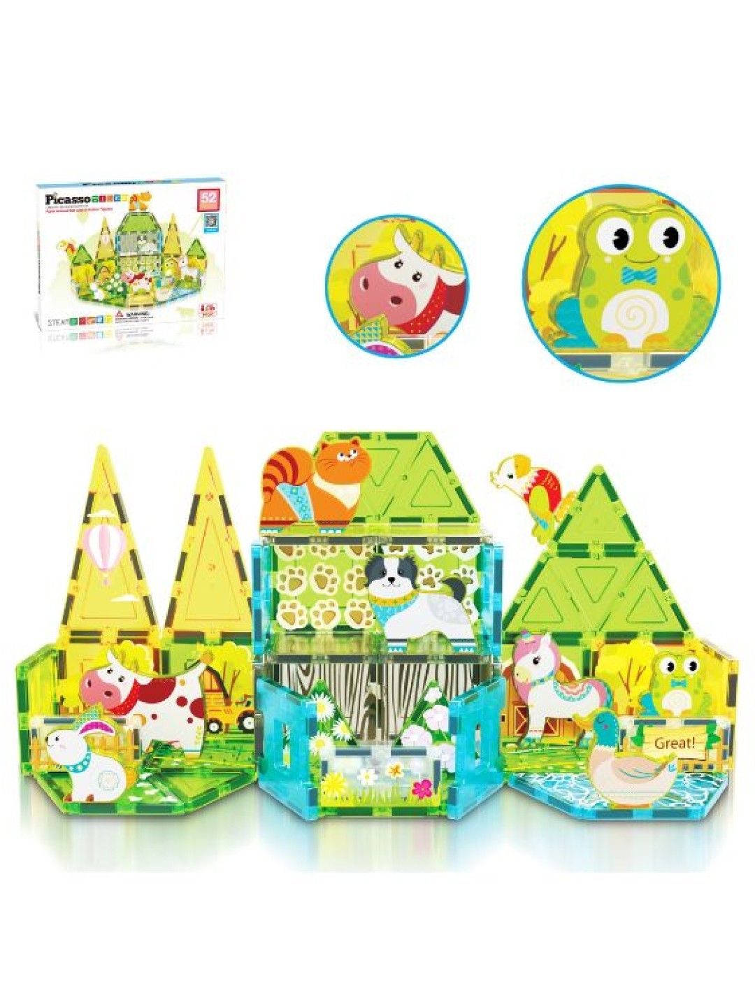 Picasso Tiles Farm Animal Set with 8 Action Figures (No Color- Image 1)