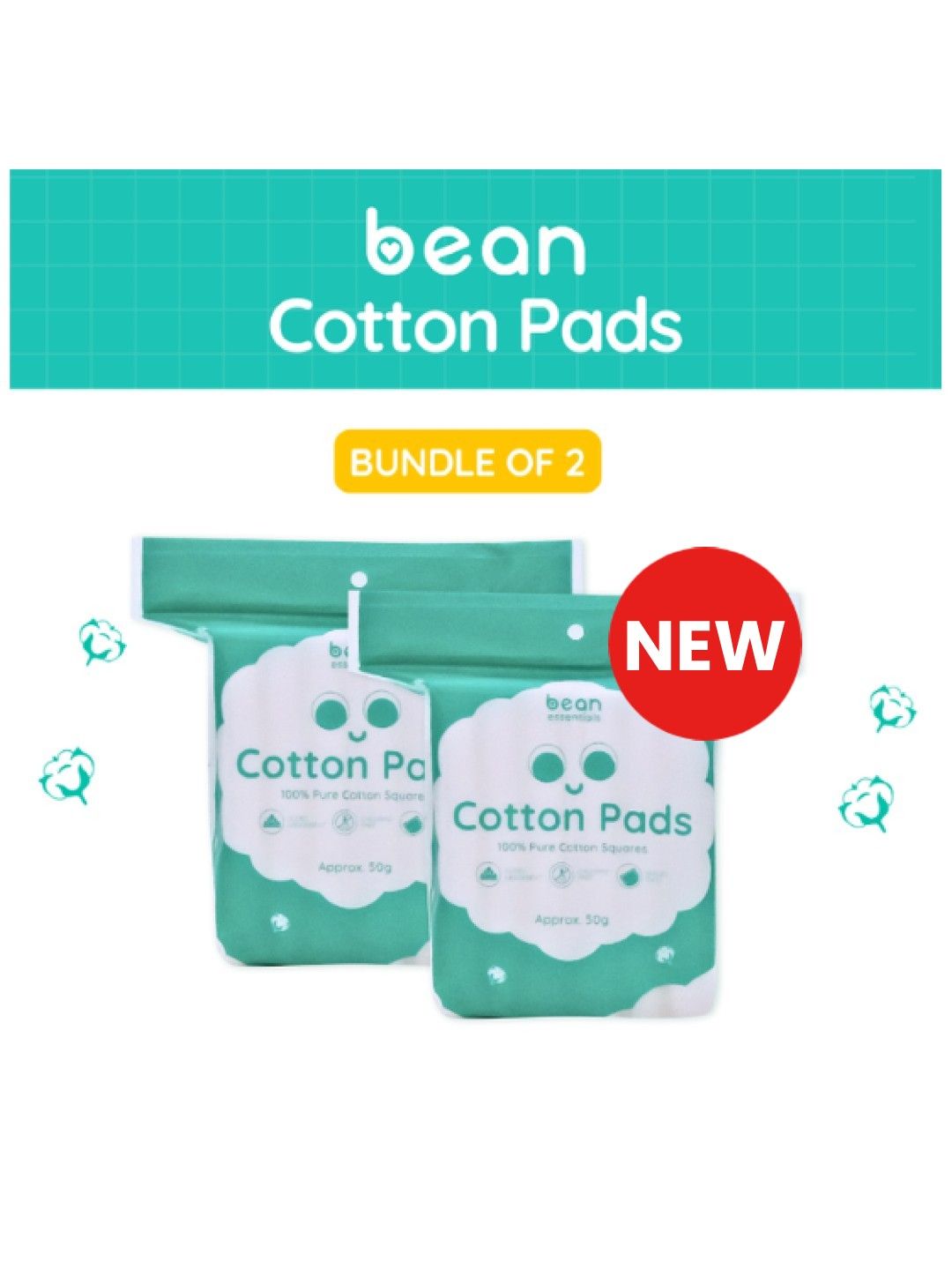 bean essentials [Bundle of 2] Cotton Pads (100 pads) x 2 (No Color- Image 1)