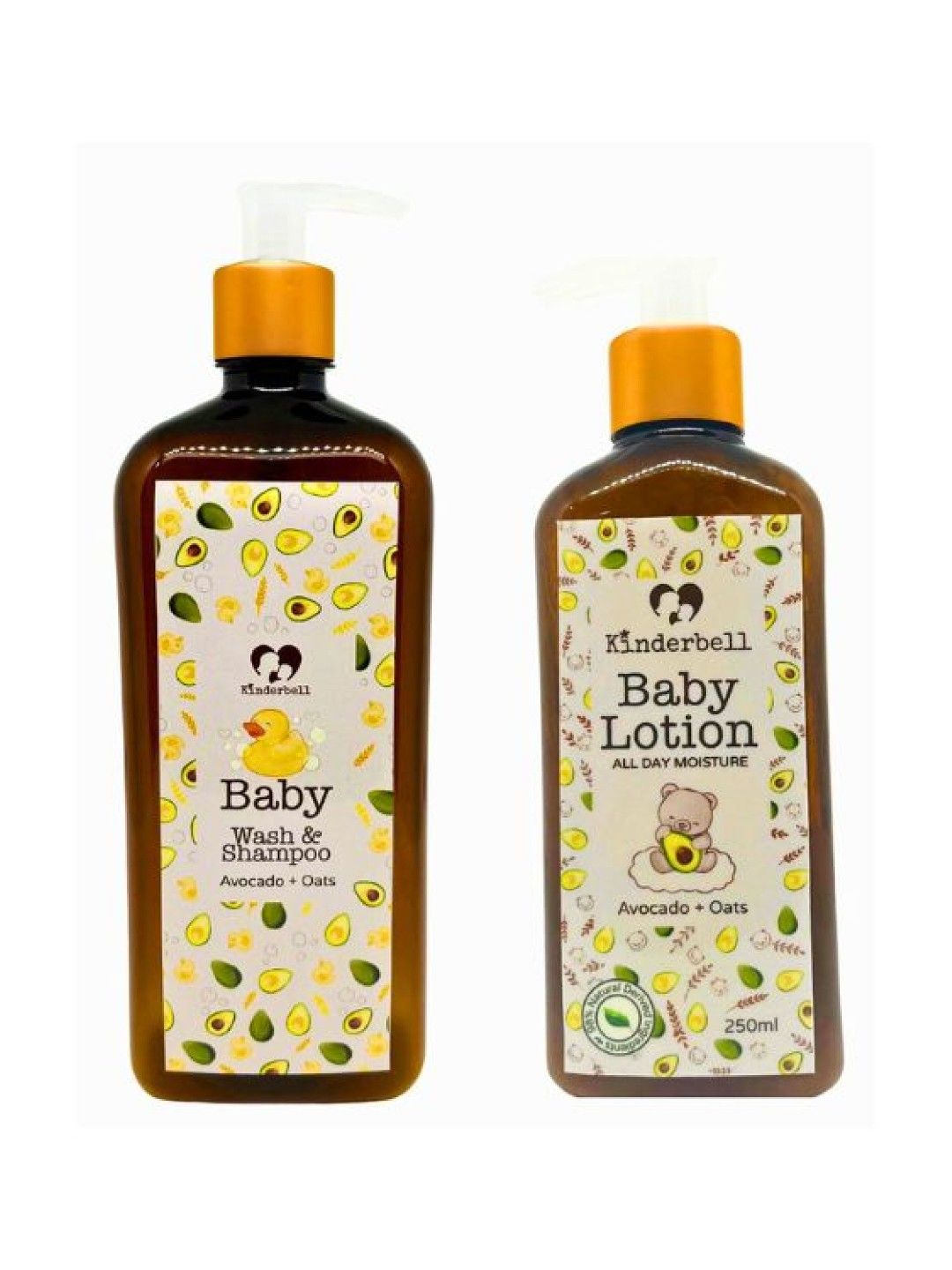 Kinderbell [Bundle] Baby Wash & Shampoo (500ml) and Baby Lotion (250ml) Avocado + Oats