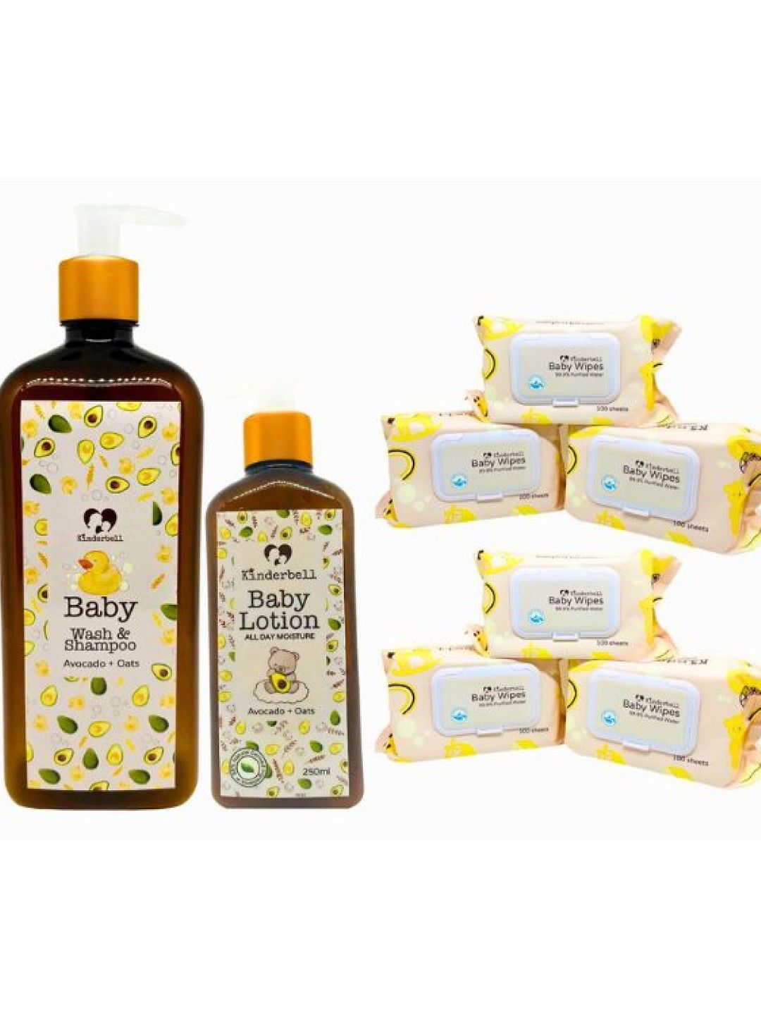 Kinderbell [Bundle] Baby Wash & Shampoo (500ml), Baby Lotion (250ml) and Baby Wipes (6Pack)