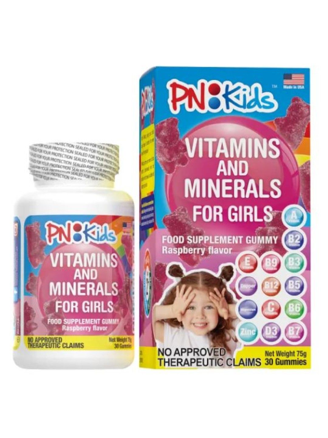 PNKids Vitamins and Minerals for Girls Gummy Raspberry Flavor 30s (75g)