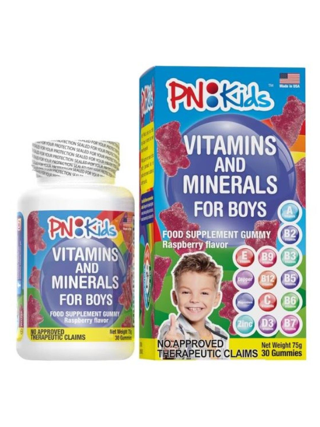 PNKids Vitamins and Minerals for Boys Gummy Raspberry Flavor 30s (75g)