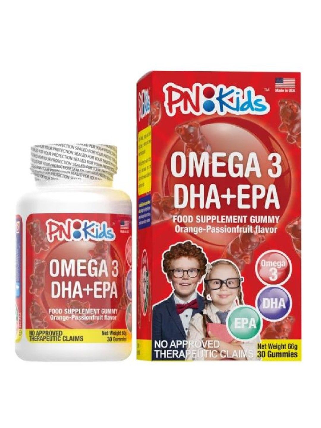 PNKids Omega 3 DHA + EPA Food Supplement Gummy Orange-Passionfruit Flavor 30s (75g)