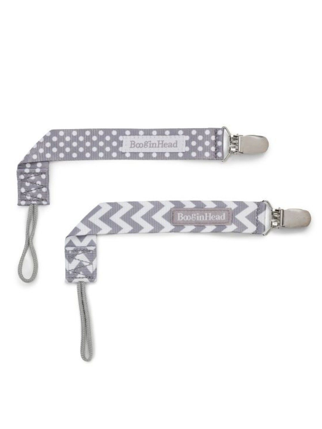 BooginHead PaciGrip Universal Pacifier/Teether Clip  2-Pack (Gray Dots & Chevron- Image 1)