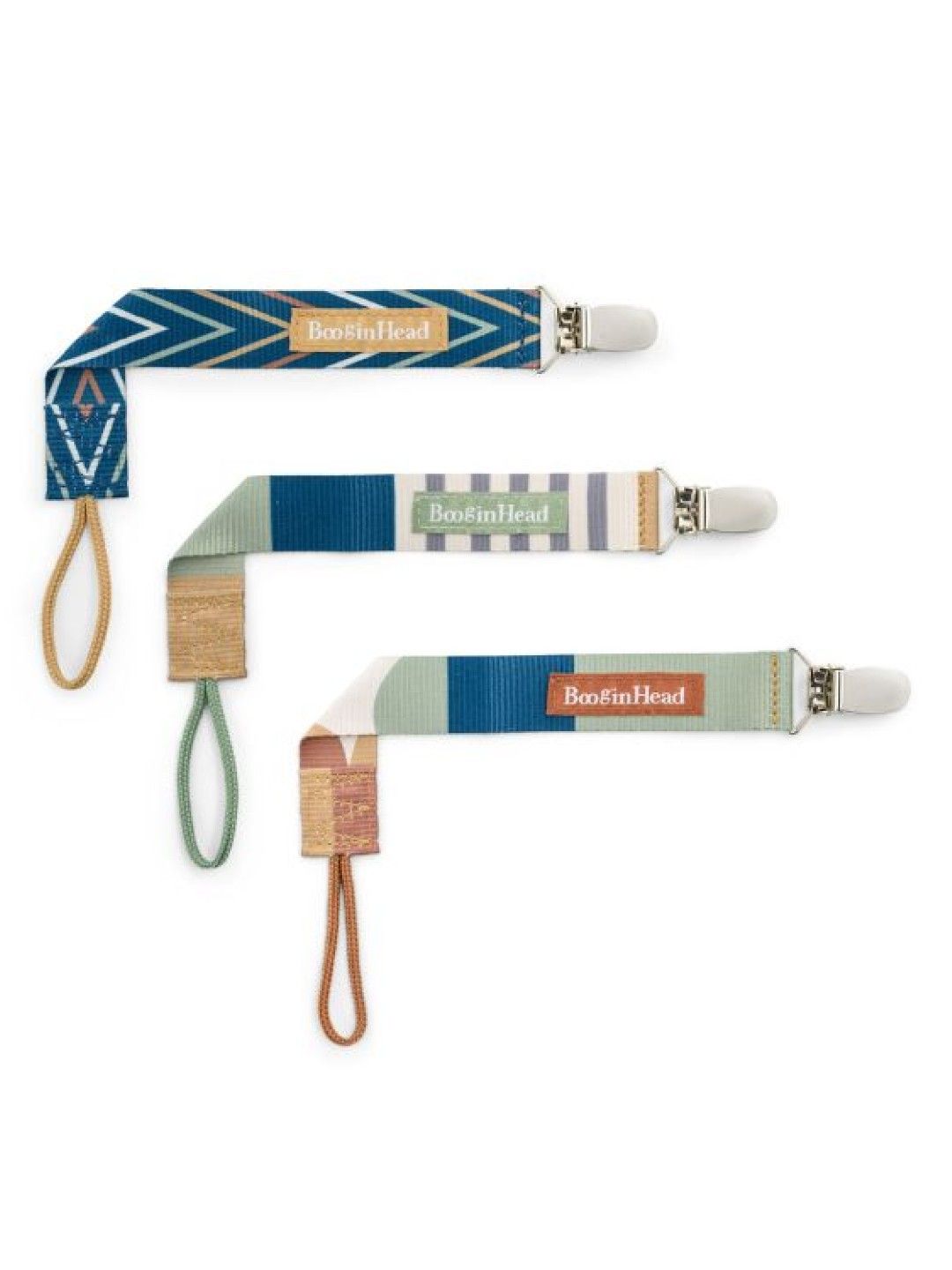 BooginHead PaciGrip Universal Pacifier/Teether Clip 3-Pack (Blue Geometric- Image 1)