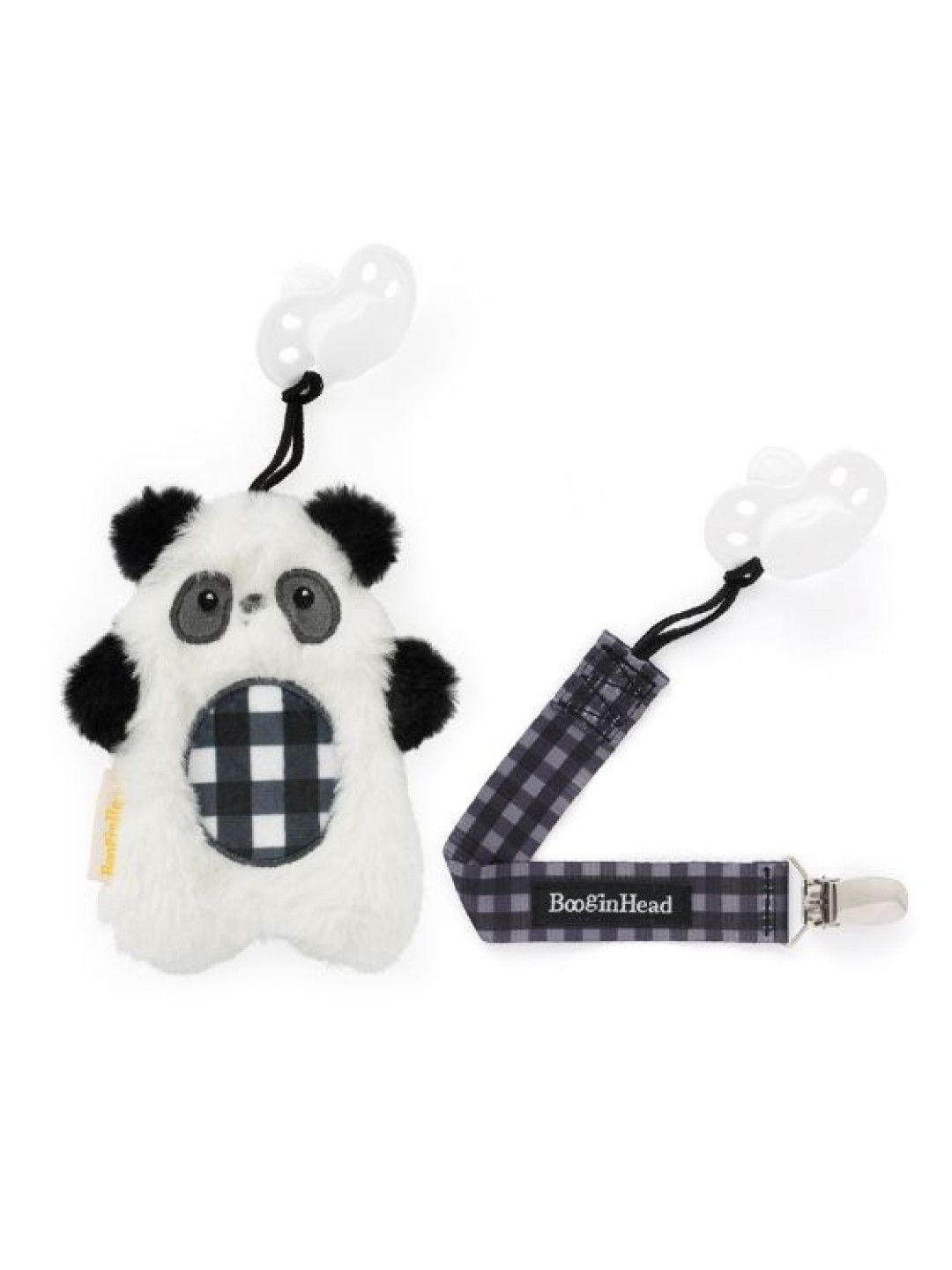 BooginHead PaciPal Plush & PaciGrip Combo - Plaid Panda (No Color- Image 1)