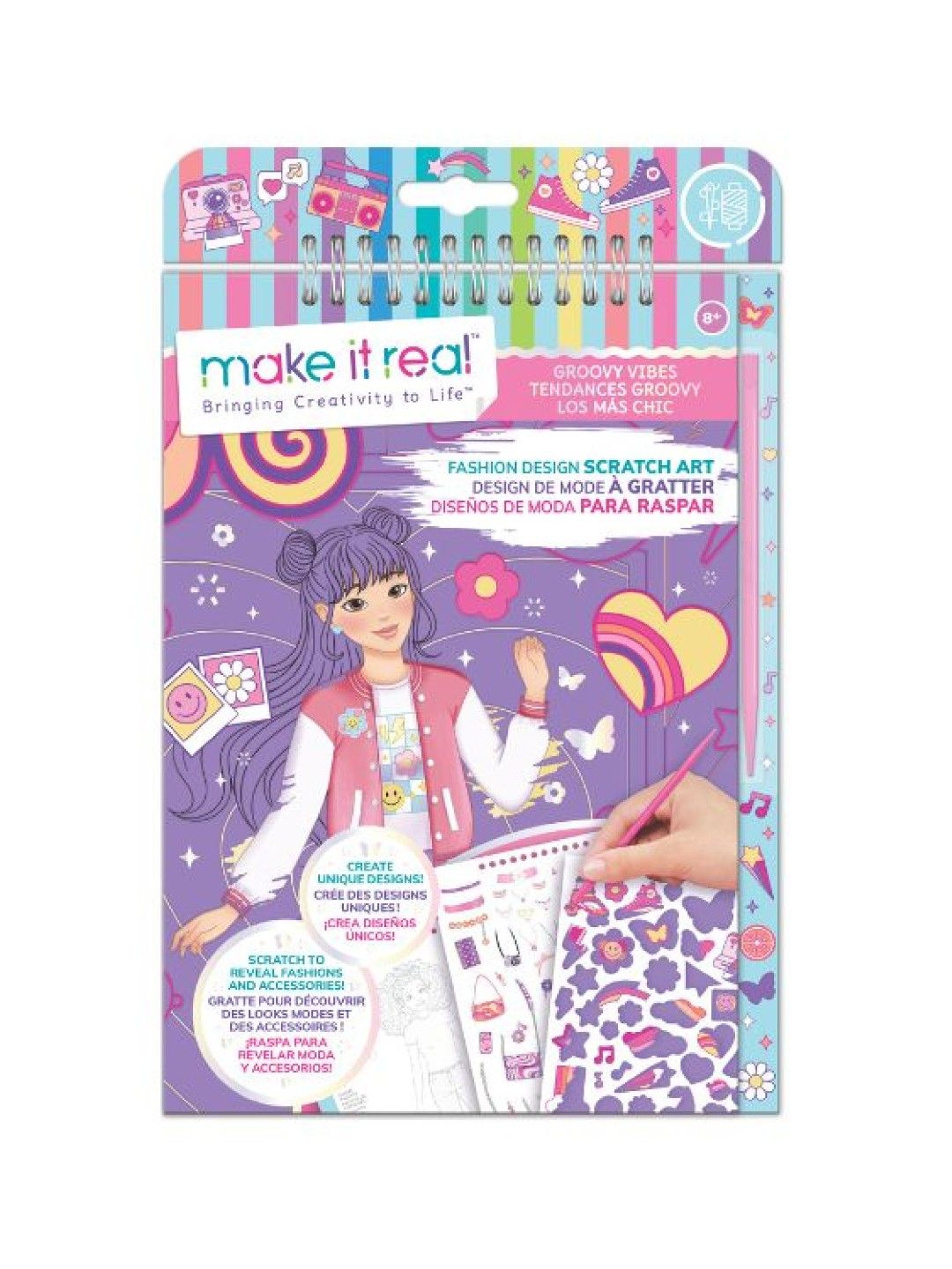 Make It Real Fashion Design Scratch Art: Groovy Vibes (No Color- Image 1)