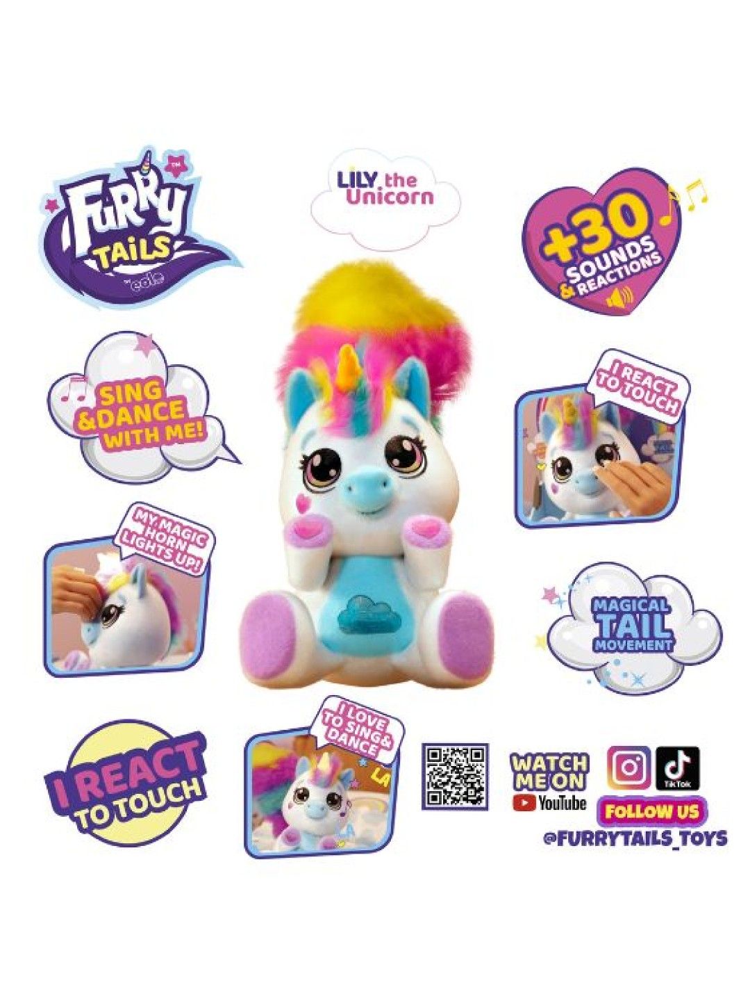 Eolo Furry Tails Electronic Plush Unicorn (No Color- Image 2)