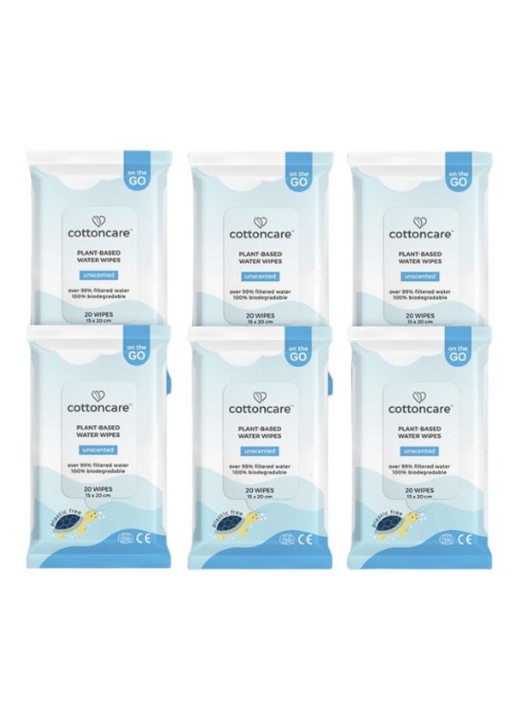 Cotton Central™ Cottoncare Plant-Based Water Wipes - Unscented 6 Pack (120s) (No Color- Image 1)
