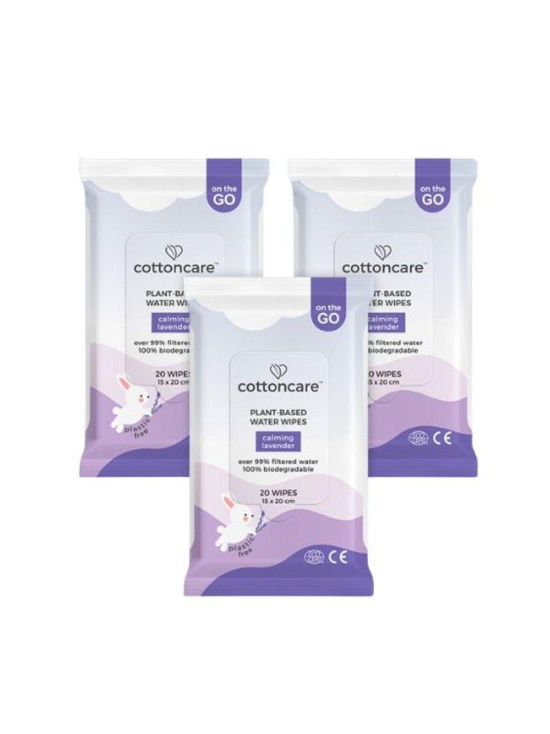 Cotton Central™ Cottoncare Plant-Based Water Wipes - Calming Lavender 3 Pack (60s) (No Color- Image 1)
