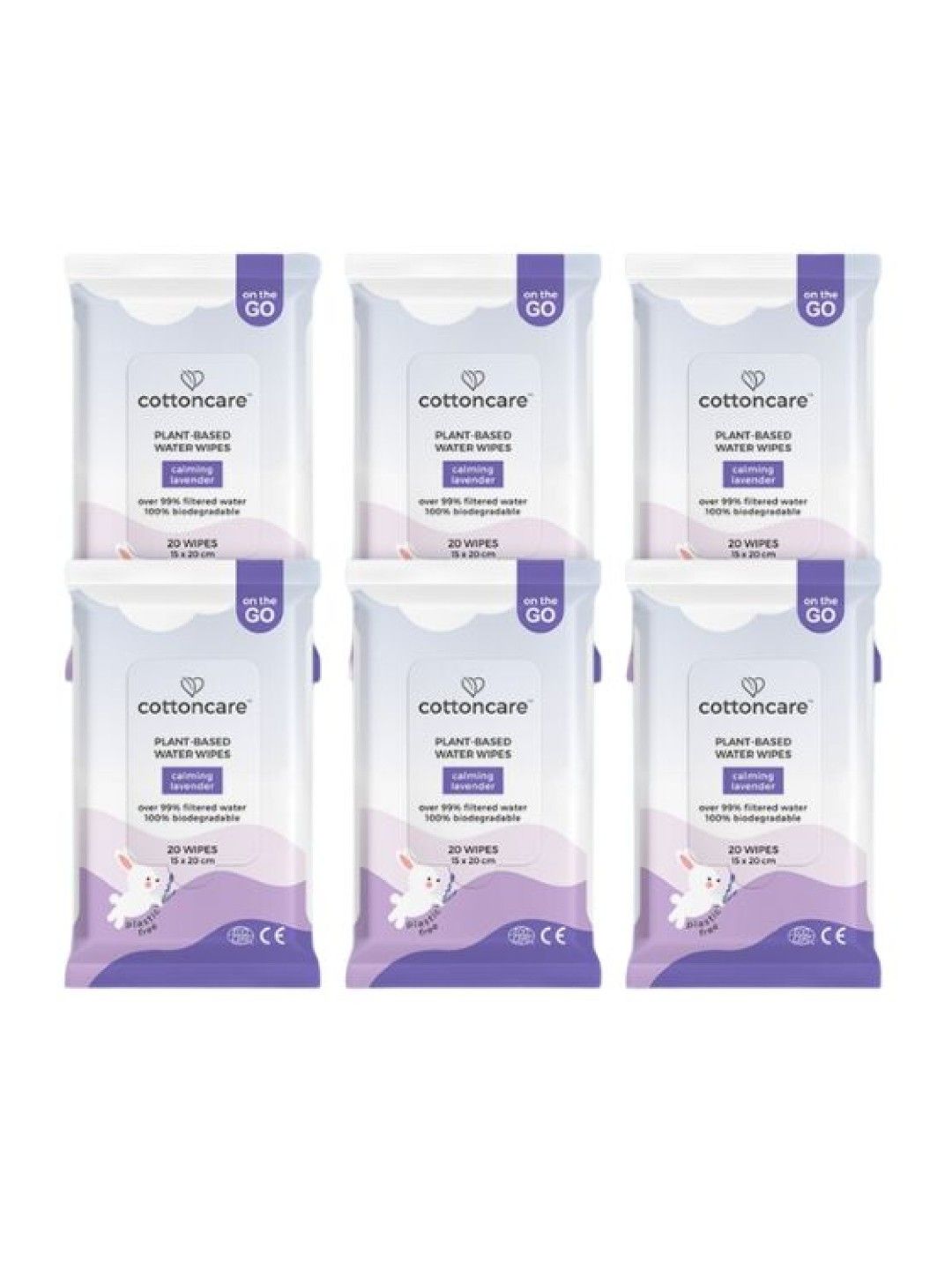Cotton Central™ Cottoncare Plant-Based Water Wipes - Calming Lavender 6 Pack (120s) (No Color- Image 1)