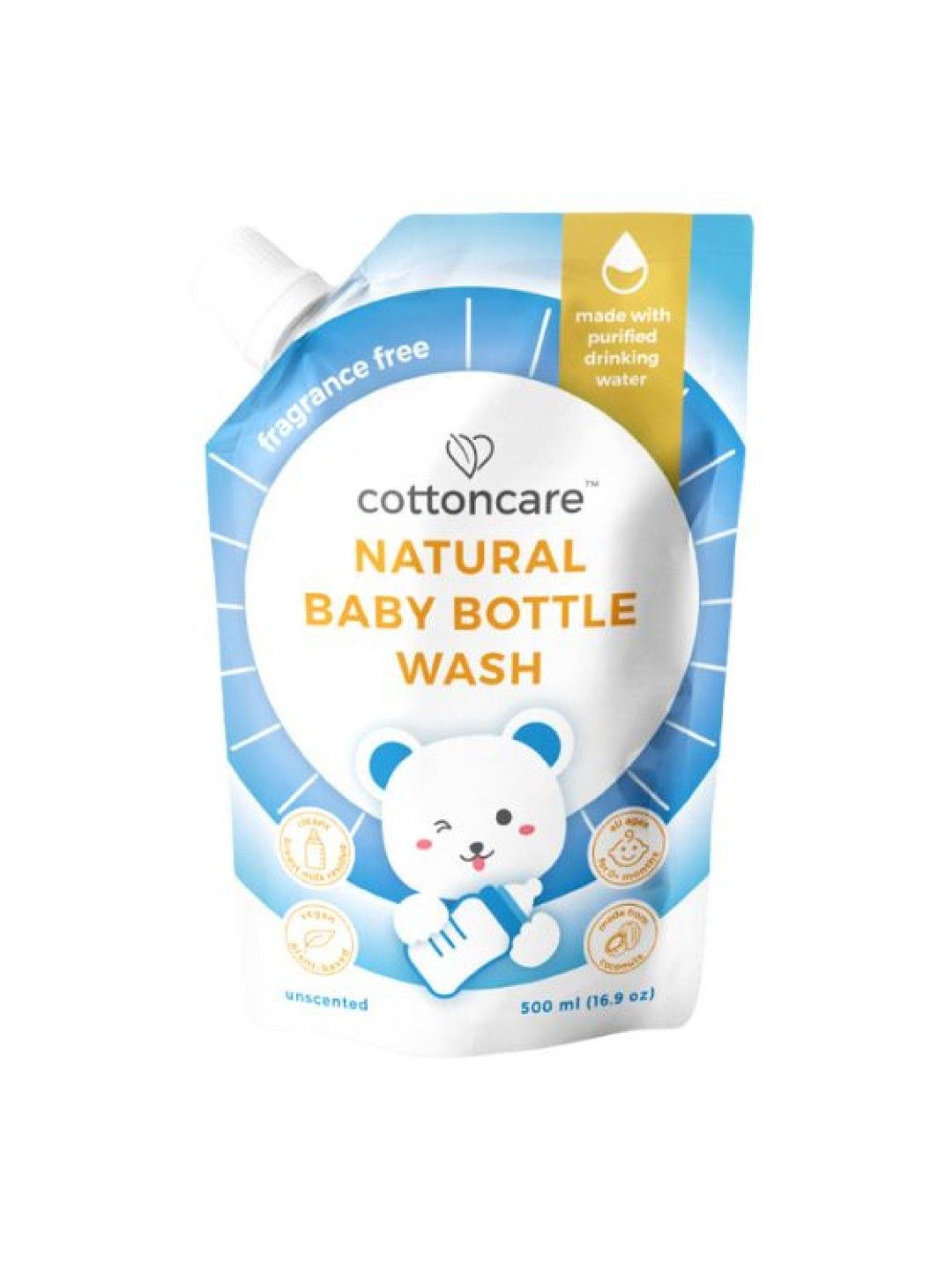 Cotton Central™ Cottoncare Natural Baby Bottle Wash - Unscented (500 ml)