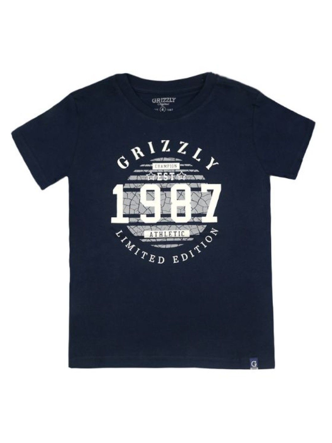 Grizzly Boys Round Neck Short Sleeve Tees With Print (Navy Blue- Image 1)