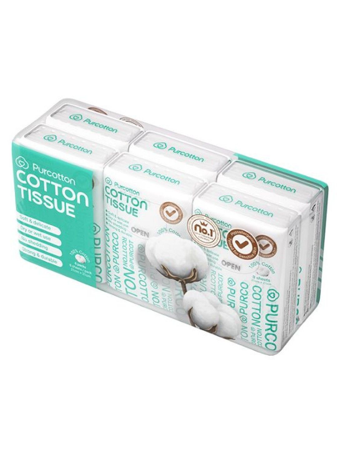 Purcotton Cotton Tissues 8s x 6 Pocket Packs (No Color- Image 1)