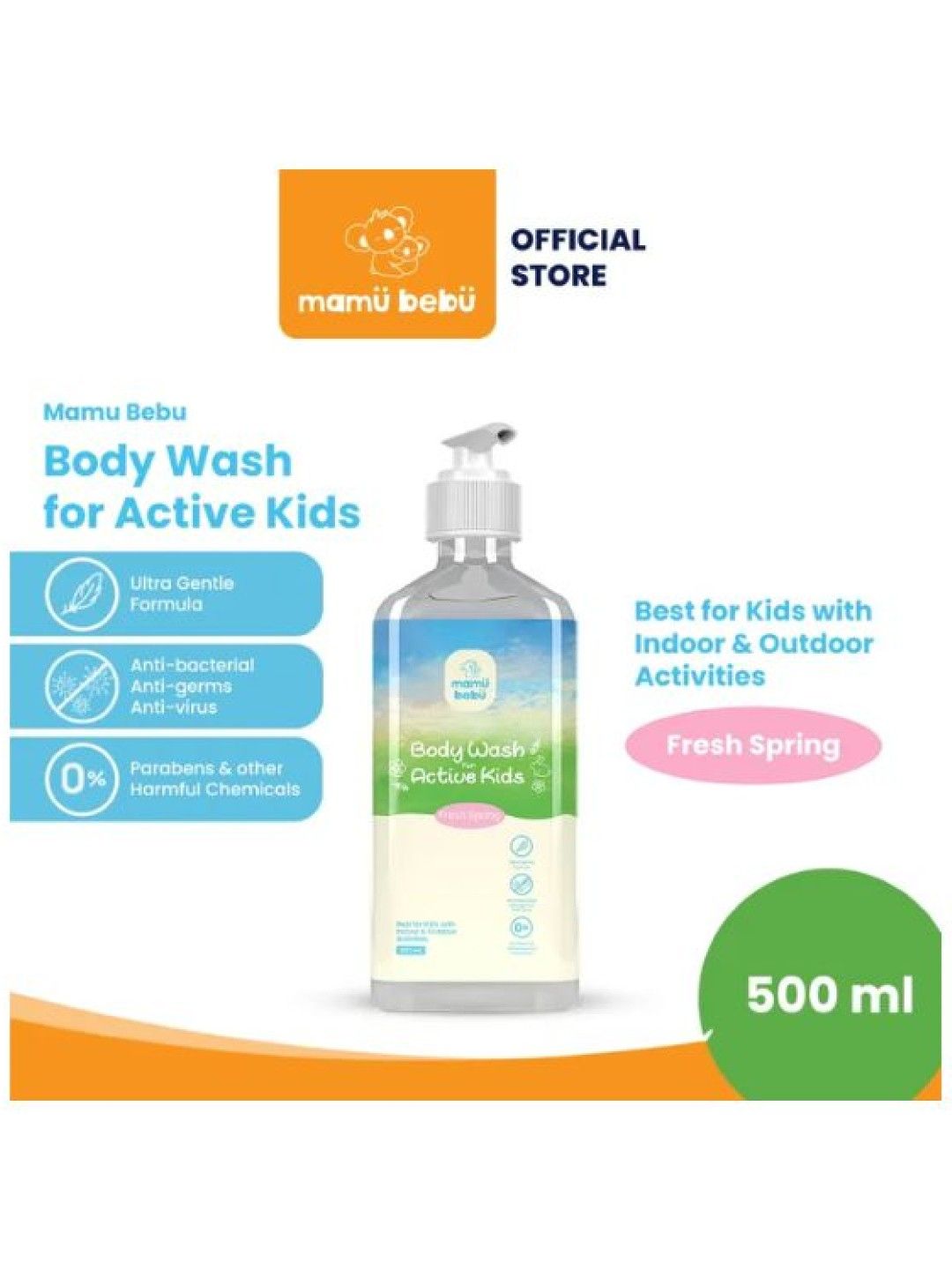 Mamu Bebu Active Kids Body Wash Fresh Spring (500ml) (No Color- Image 2)