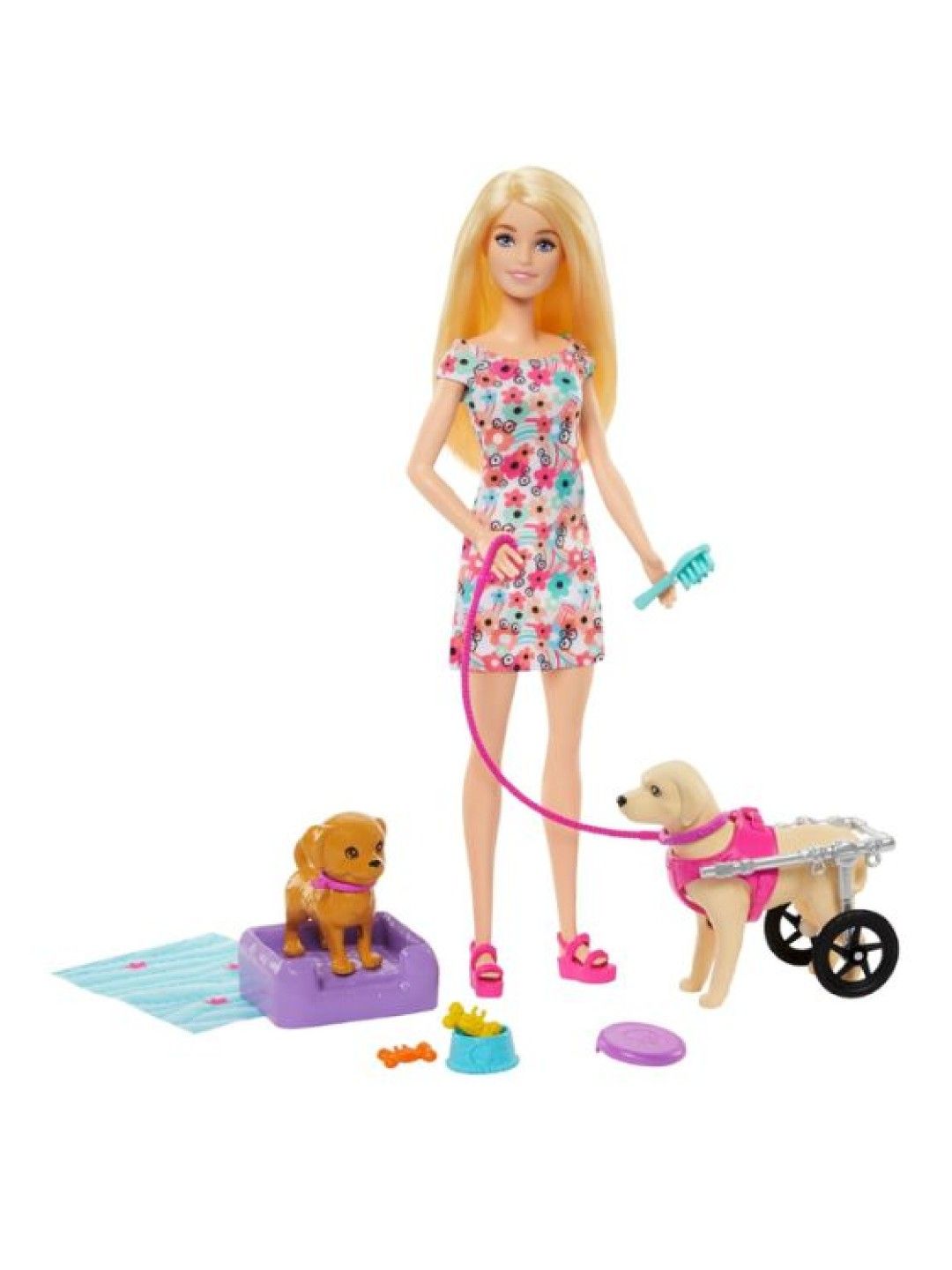 Barbie Doll With A Toy Pup And Dog in A Wheelchair (No Color- Image 1)
