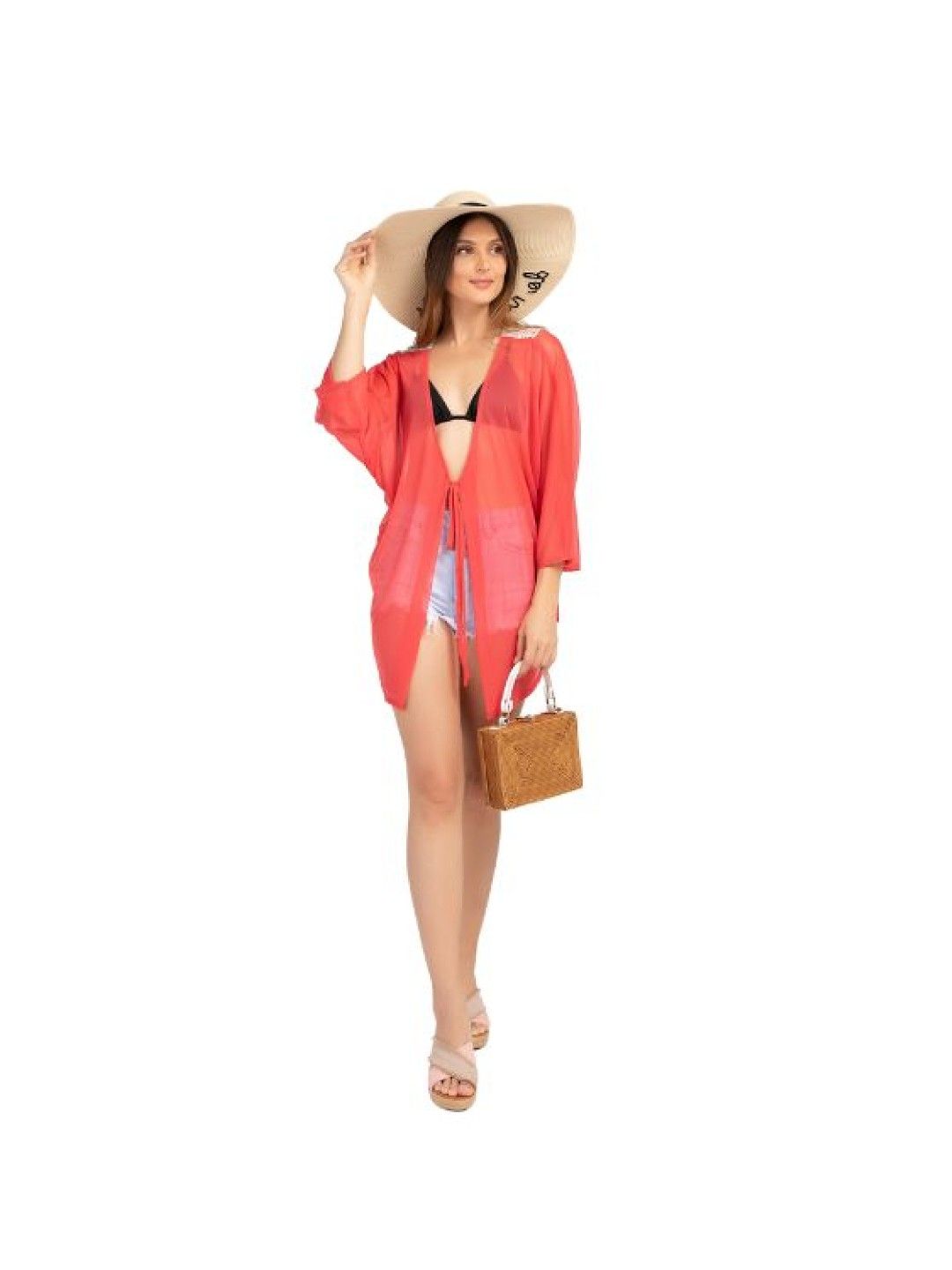 Eve's Chic Penny Sheer Cover Up Blouse (Orange- Image 1)