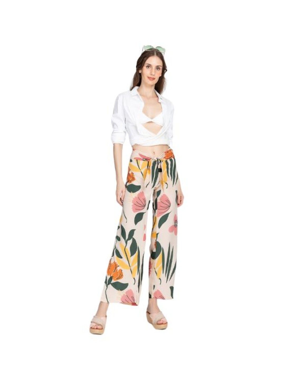 Eve's Chic Ileana Tie Front Side Slit Pants (Beige- Image 1)