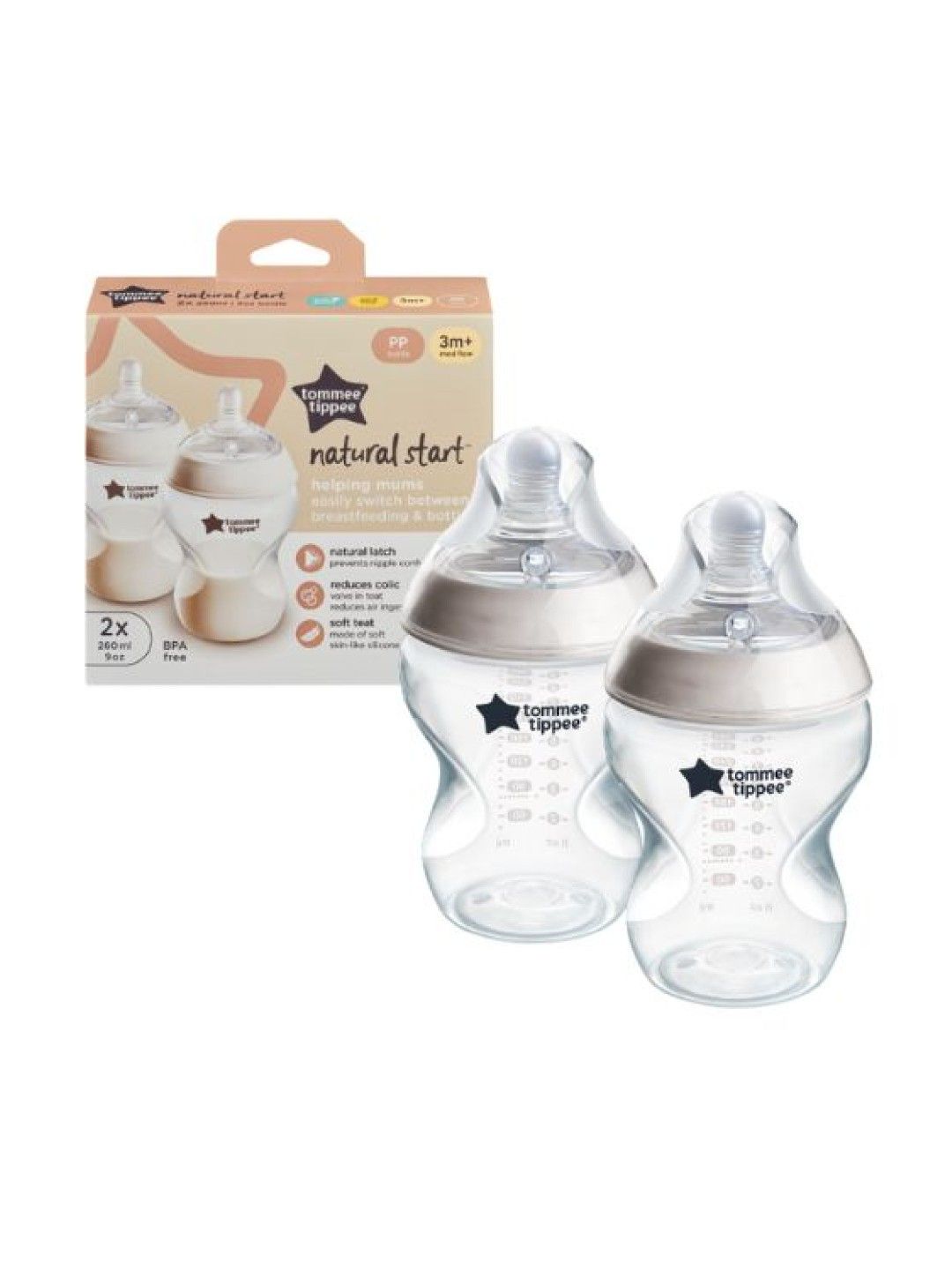 Tommee Tippee Natural Start PP Feeding Bottle 260ml (2-pack) - Medium Flow (No Color- Image 1)