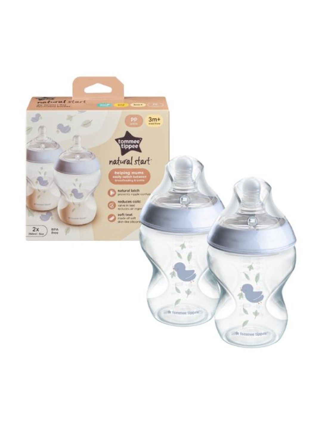 Tommee Tippee Natural Start PP Decor Feeding Bottle 260ml  (2-pack) - Blue (No Color- Image 1)
