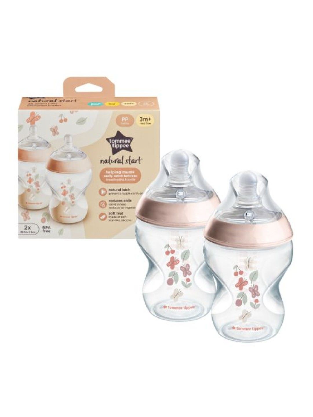 Tommee Tippee Natural Start PP Decor Feeding Bottle 260ml (2-pack) - Pink