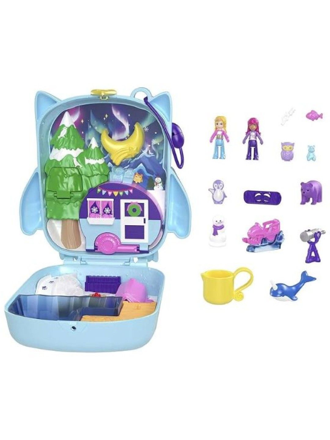 Polly Pocket Dolls And Playset, Pajama Party Snowy Sleepover Owl Compact (No Color- Image 1)