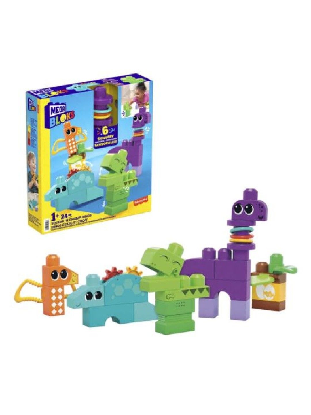 Megabloks Squeak 'n Chomp Dinos Sensory Building Toys For Toddlers 1-3 (24 Pcs)