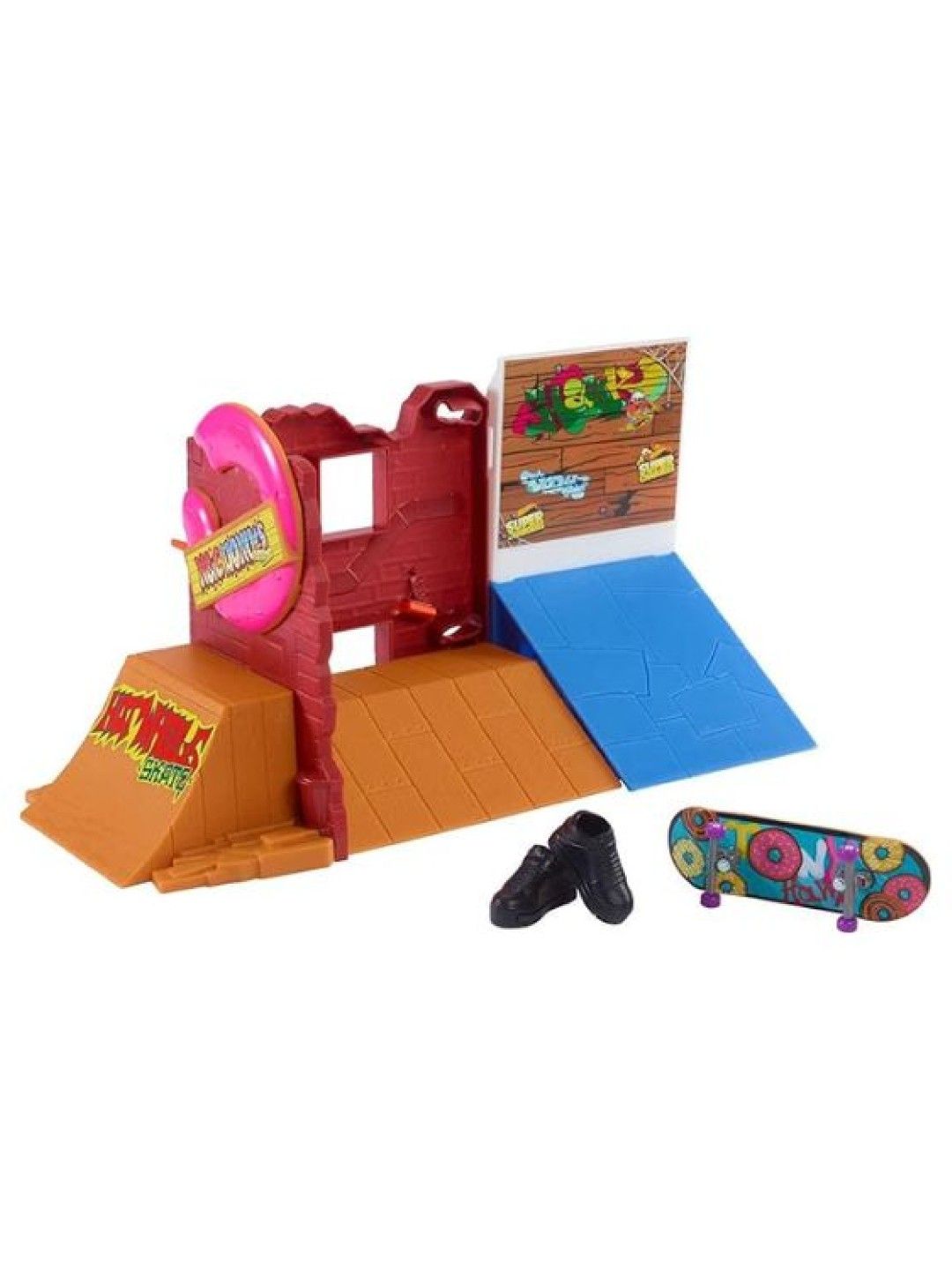 Hot Wheels Skate Donut Skatepark With 1 Fingerboard And 1 Pair Of Skate Shoes