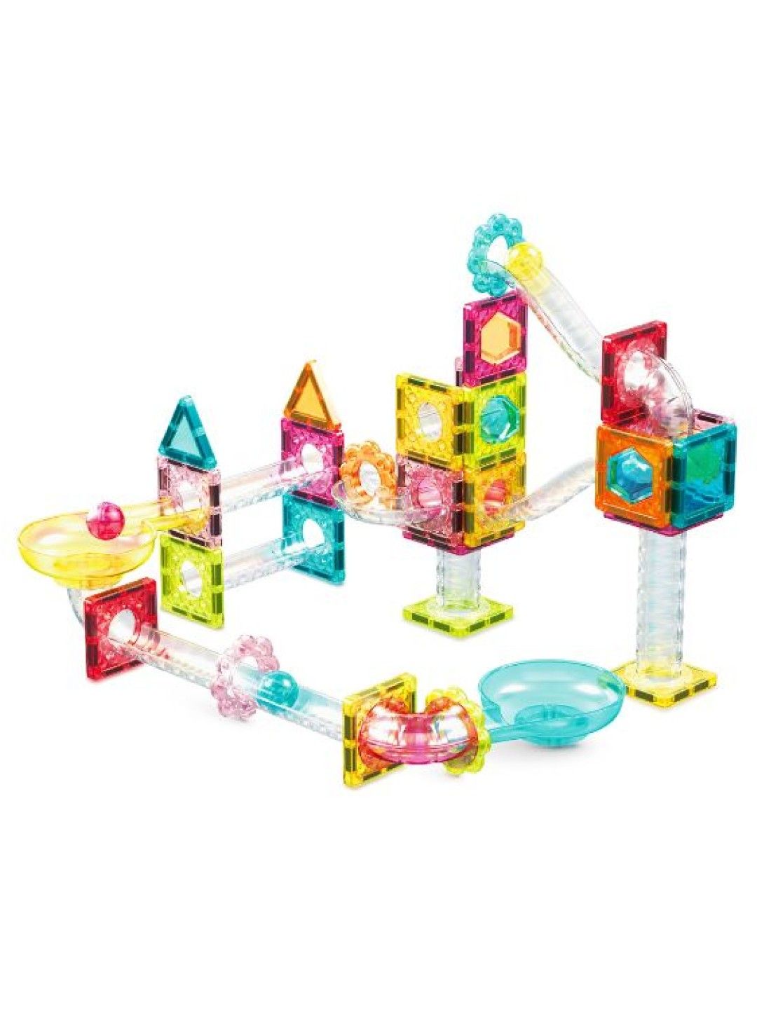 Picasso Tiles Marble Run 60 pcs. Magnetic Tile Mini Diamond Series Race Track Set (No Color- Image 1)