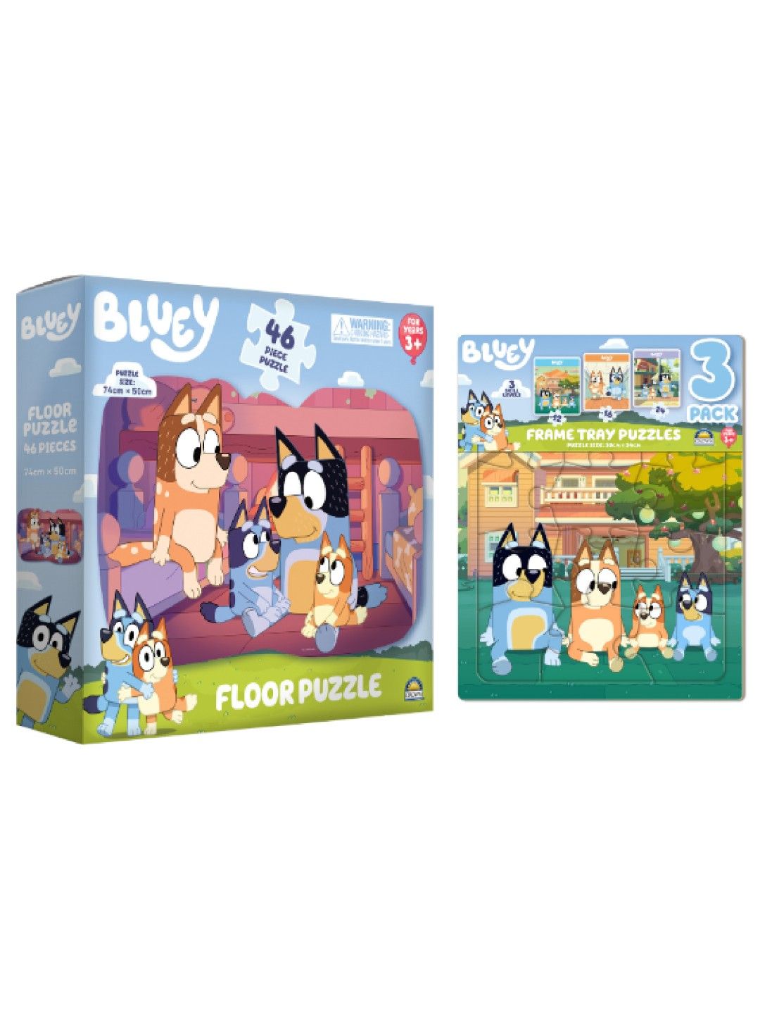 Bluey Frame Tray Puzzle 3pack and 46 piece Floor Puzzle (No Color- Image 1)