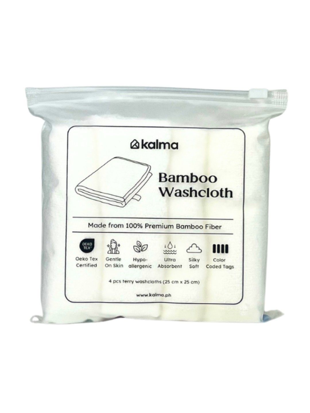 Kalma Bamboo Terry Washcloths with Color Coded Tags (4 pcs)