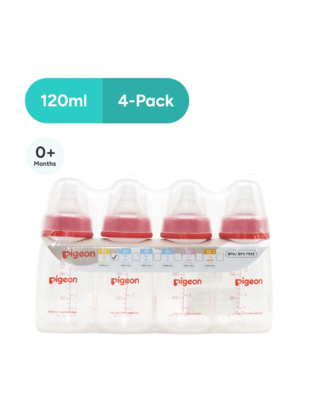 Pigeon RPP Red Bottle Small 4-Pack (120ml) (No Color- Image 1)