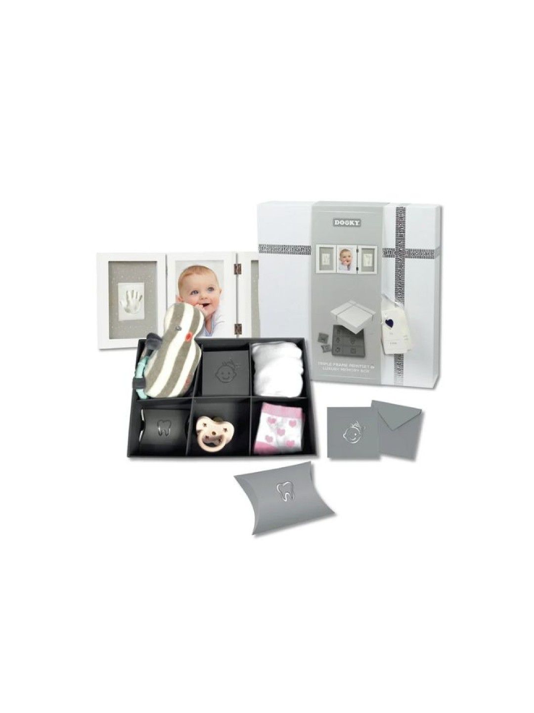 Dooky Gift Set: White Triple Frame Handprint & Memory Box (No Color- Image 1)