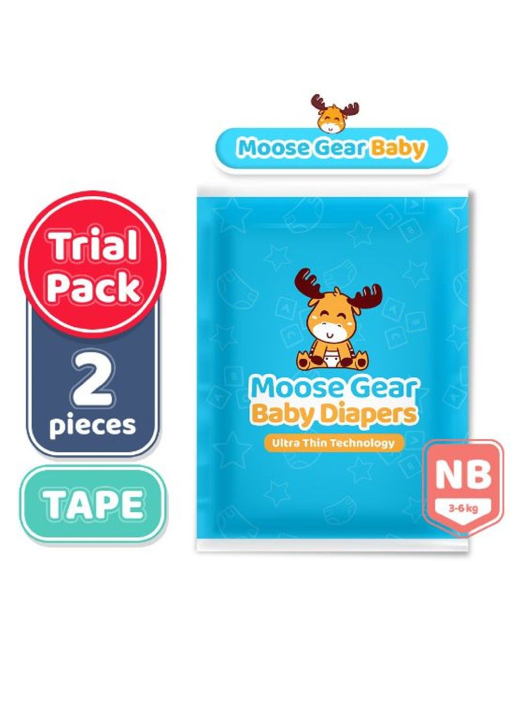 Moose Gear Baby Tape Diapers Trial Pack New Born (2pcs) (No Color- Image 2)